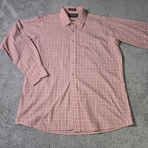 New York Sportswear Exchange Mens L Button Up Shirt Red White Plaid Perma-Press